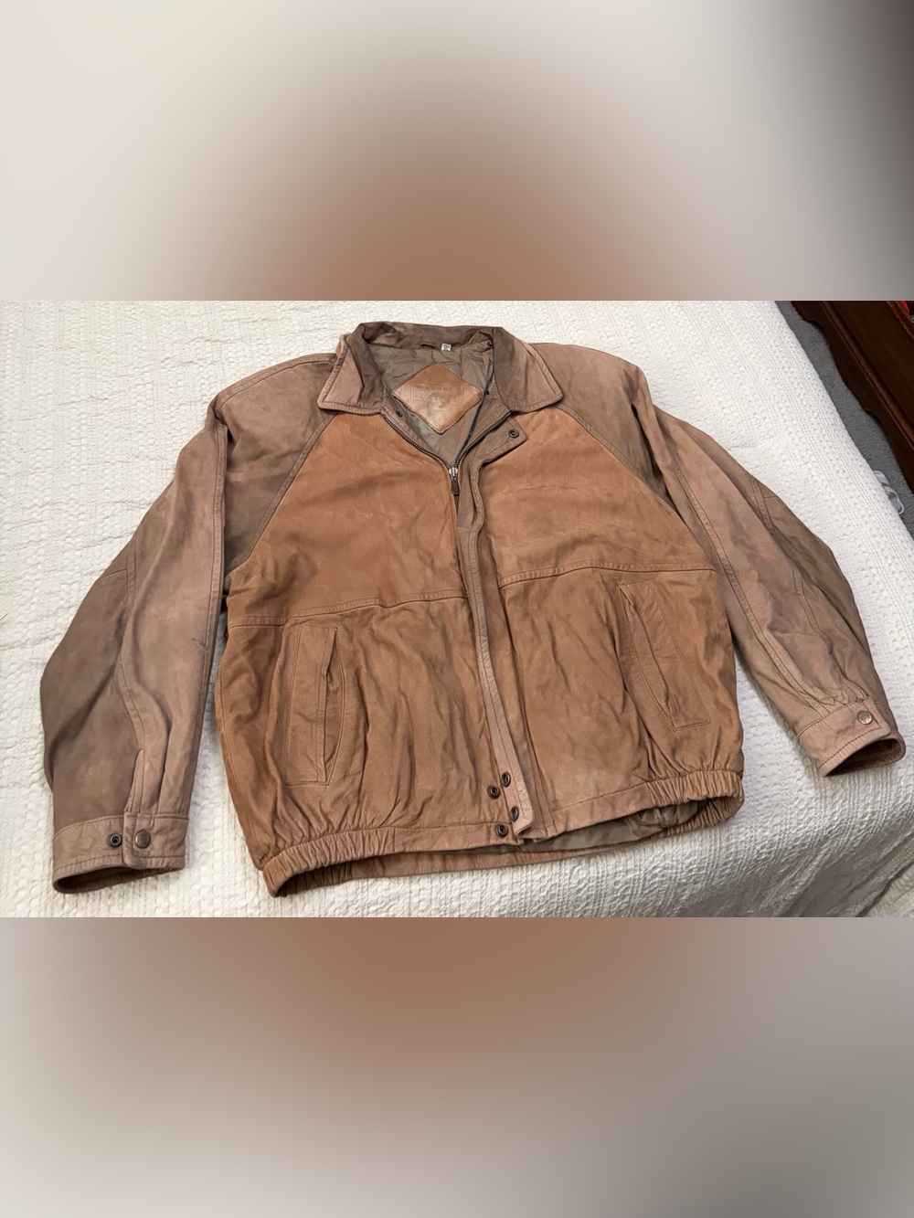 Roundtree & Yorke Two-Tone Brown Suede Bomber Jacket